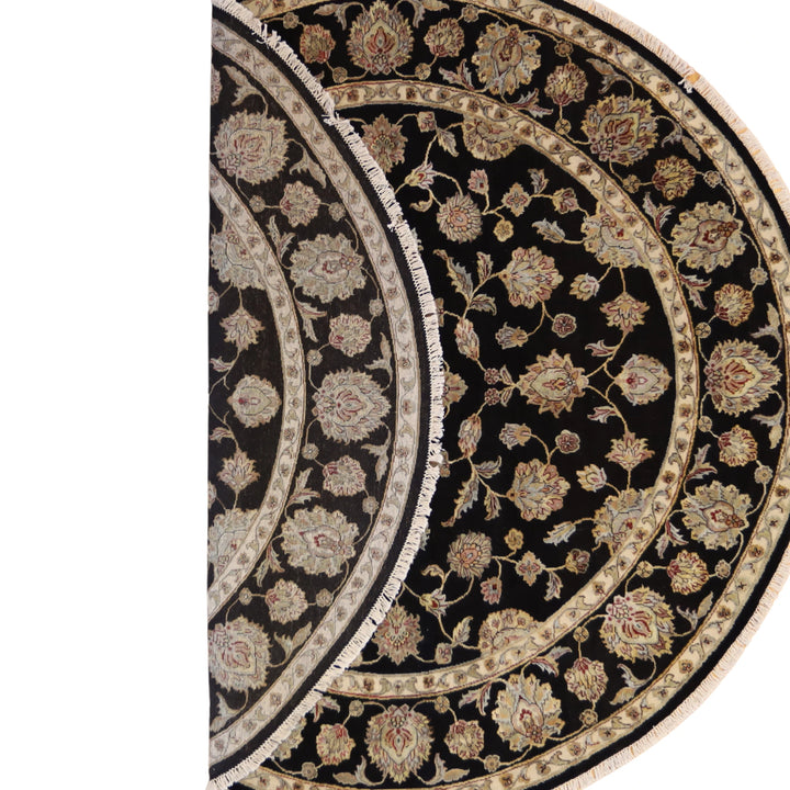 8'1" x 8'2" BLACK AND BLACK JAIPUR FLORAL INDIAN RUG
