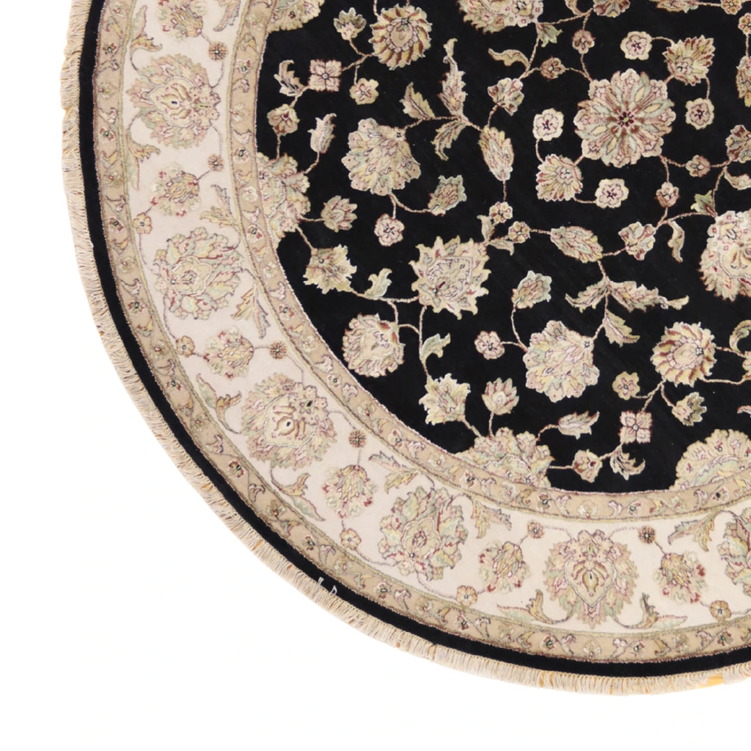 8'0" x 8'0" BLACK AND IVORY JAIPUR FLORAL INDIAN RUG