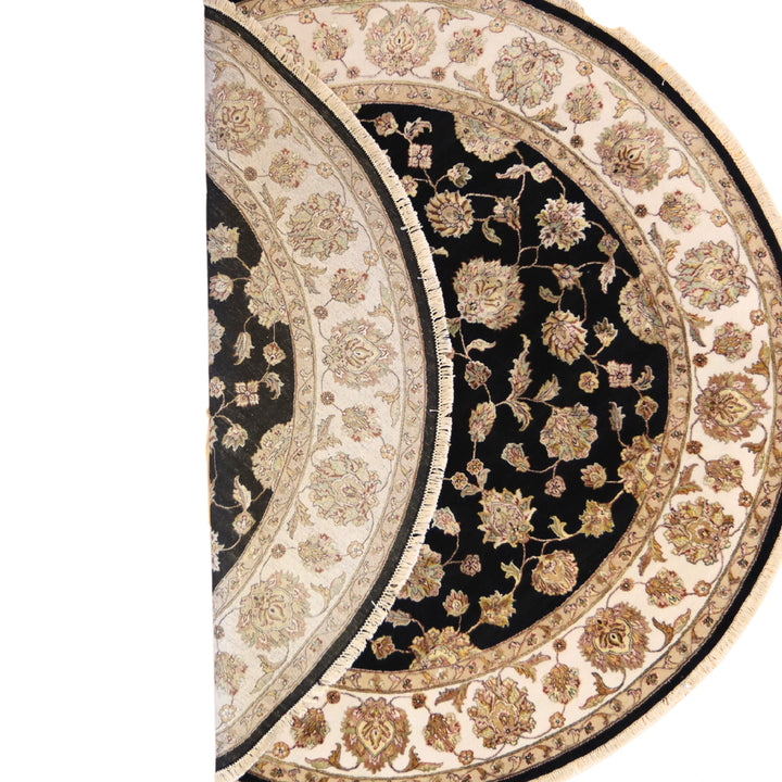 8'0" x 8'0" BLACK AND IVORY JAIPUR FLORAL INDIAN RUG