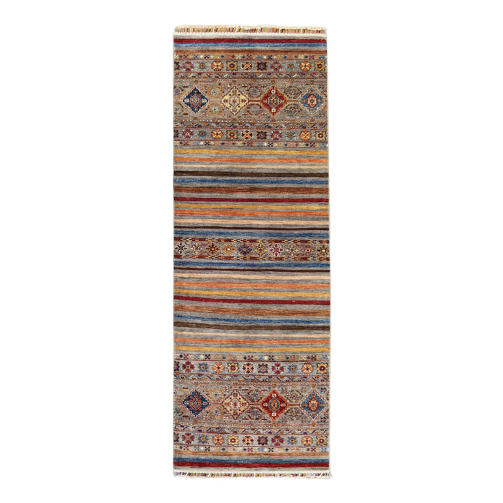 2' 11" x 8' 0" MULTICOLOR AND  KHORJIN GEOMETRIC PAKISTANI RUG