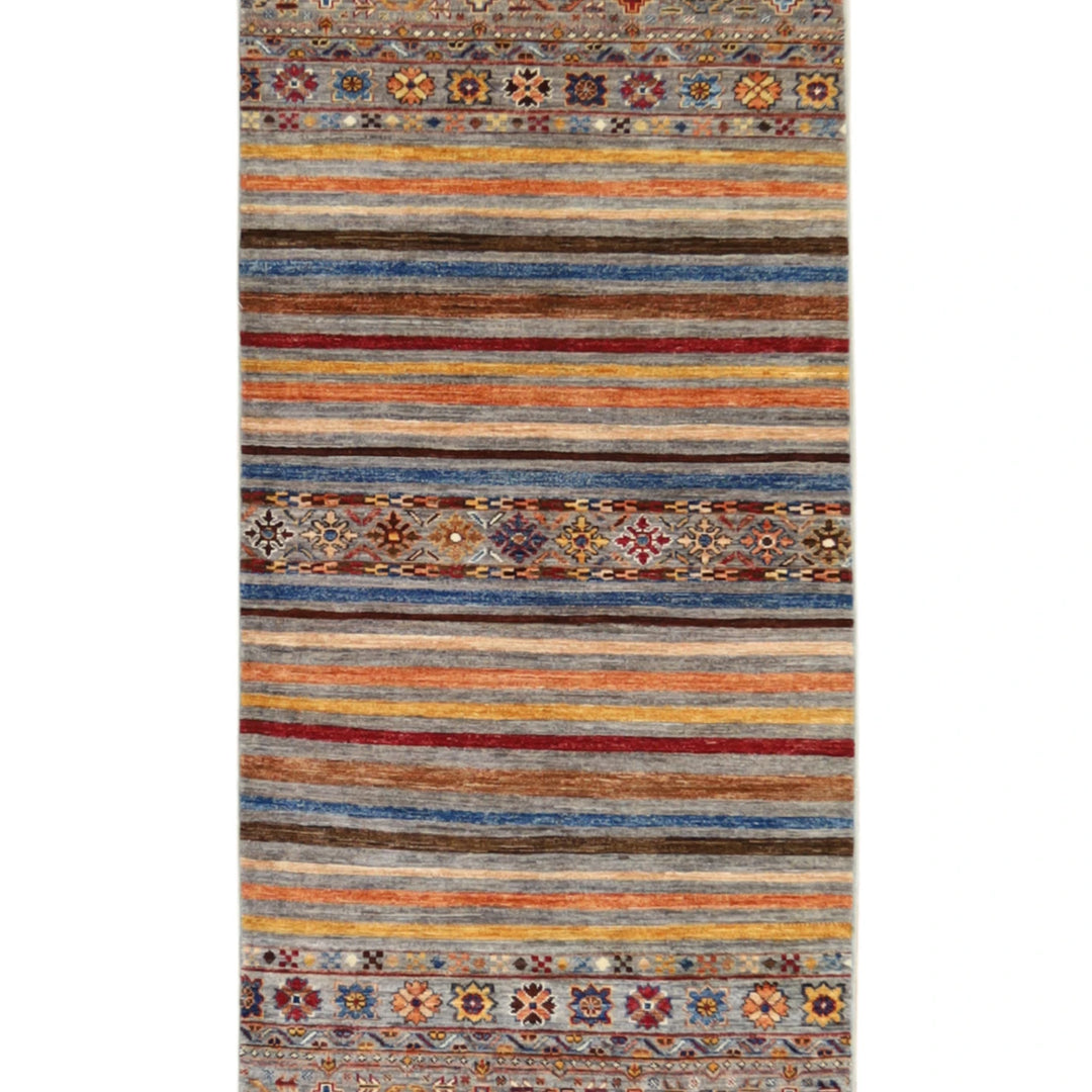 2' 11" x 8' 0" MULTICOLOR AND  KHORJIN GEOMETRIC PAKISTANI RUG