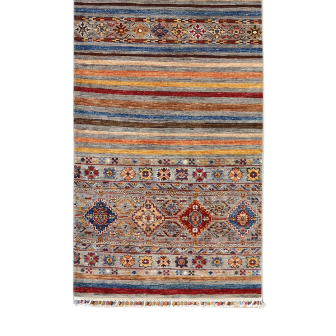 2' 11" x 8' 0" MULTICOLOR AND  KHORJIN GEOMETRIC PAKISTANI RUG