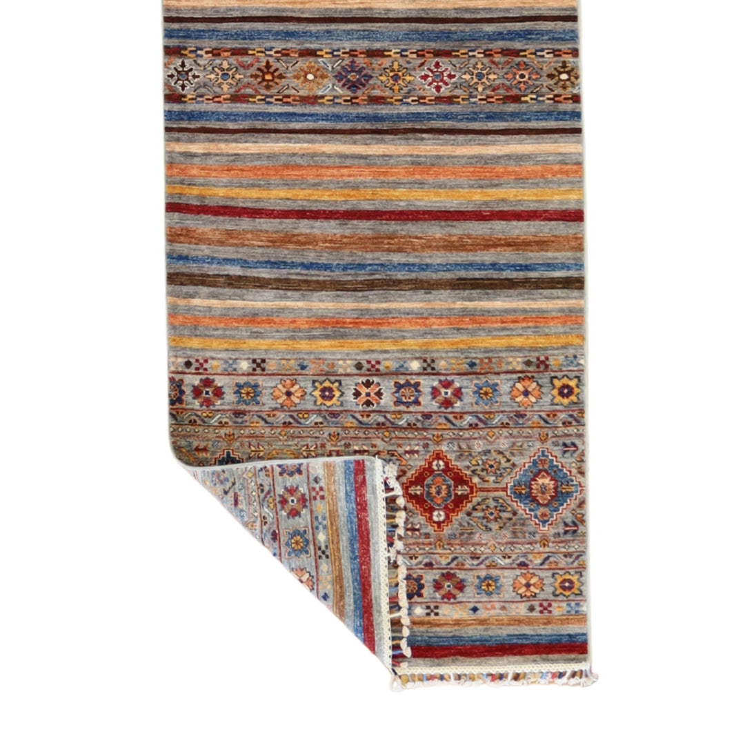 2' 11" x 8' 0" MULTICOLOR AND  KHORJIN GEOMETRIC PAKISTANI RUG