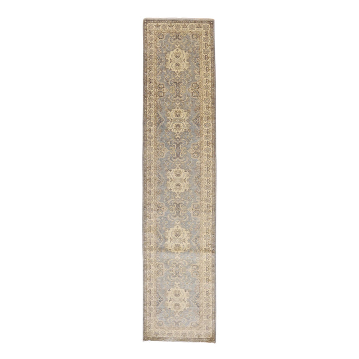 2' 8" x 11' 10" BLUE AND BEIGE PESHAWAR FLORAL PAKISTANI RUG