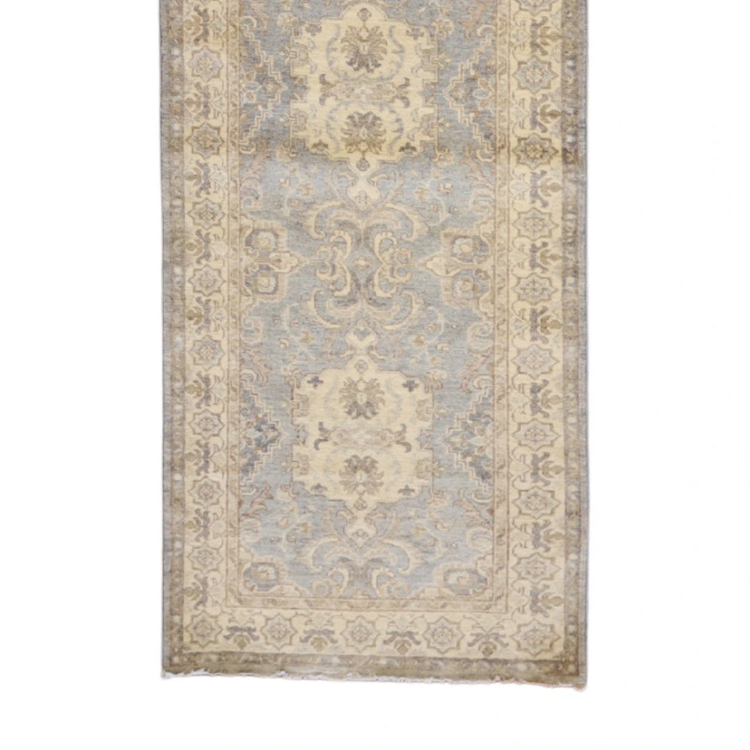 2' 8" x 11' 10" BLUE AND BEIGE PESHAWAR FLORAL PAKISTANI RUG