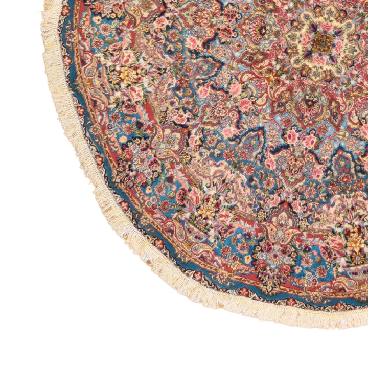 6'7" x 6'7" TEAL AND BEIGE TABRIZ FLORAL PERSIAN RUG
