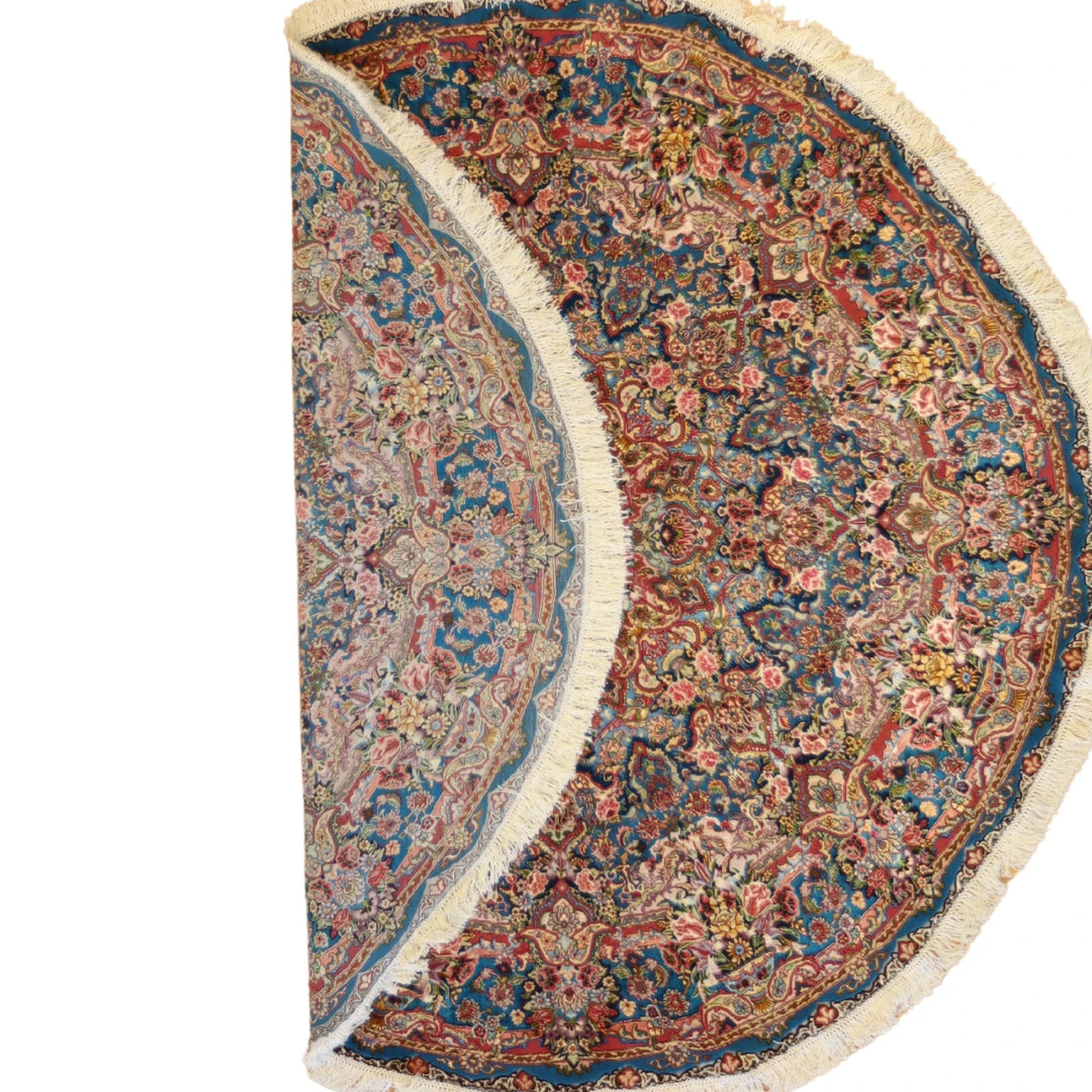 6'7" x 6'7" TEAL AND BEIGE TABRIZ FLORAL PERSIAN RUG