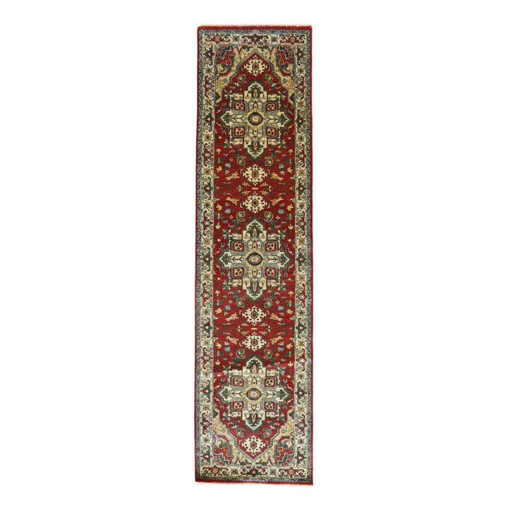 2' 7" x 10' 0" RED AND IVORY SERAPI GEOMETRIC INDIAN RUG