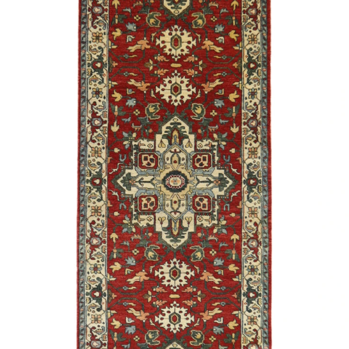 2' 7" x 10' 0" RED AND IVORY SERAPI GEOMETRIC INDIAN RUG