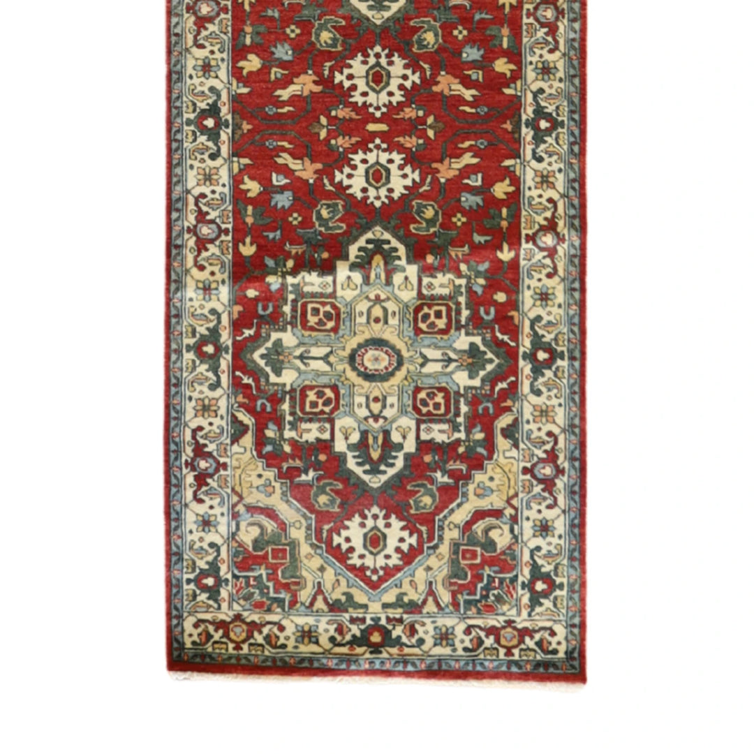 2' 7" x 10' 0" RED AND IVORY SERAPI GEOMETRIC INDIAN RUG