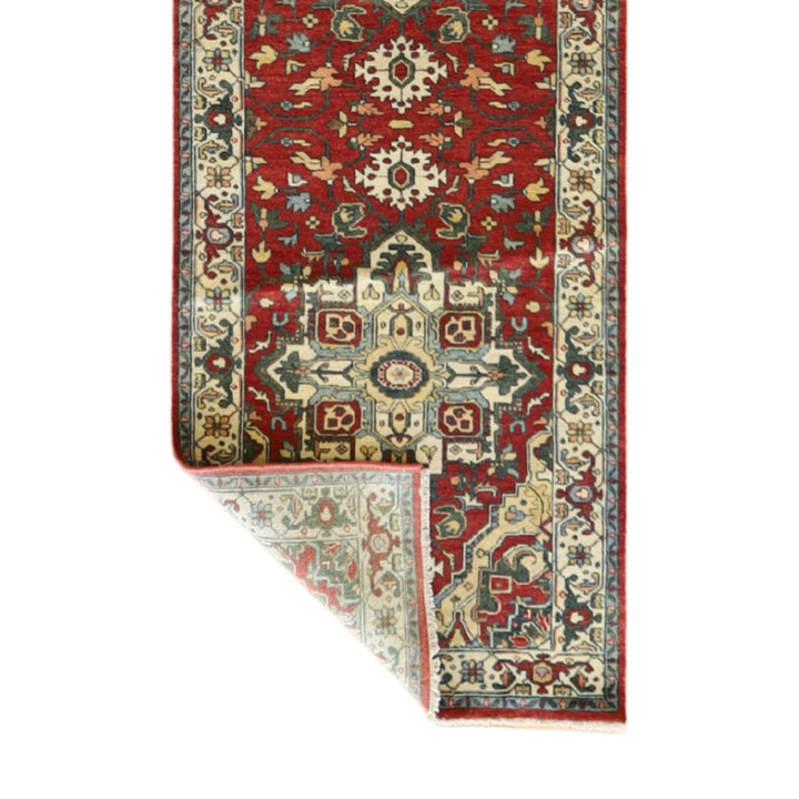 2' 7" x 10' 0" RED AND IVORY SERAPI GEOMETRIC INDIAN RUG