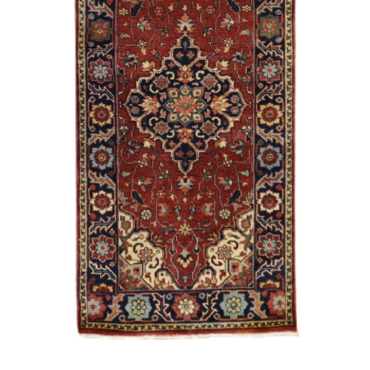 2'6" x 10'1" RED AND BLUE SERAPI GEOMETRIC INDIAN RUG
