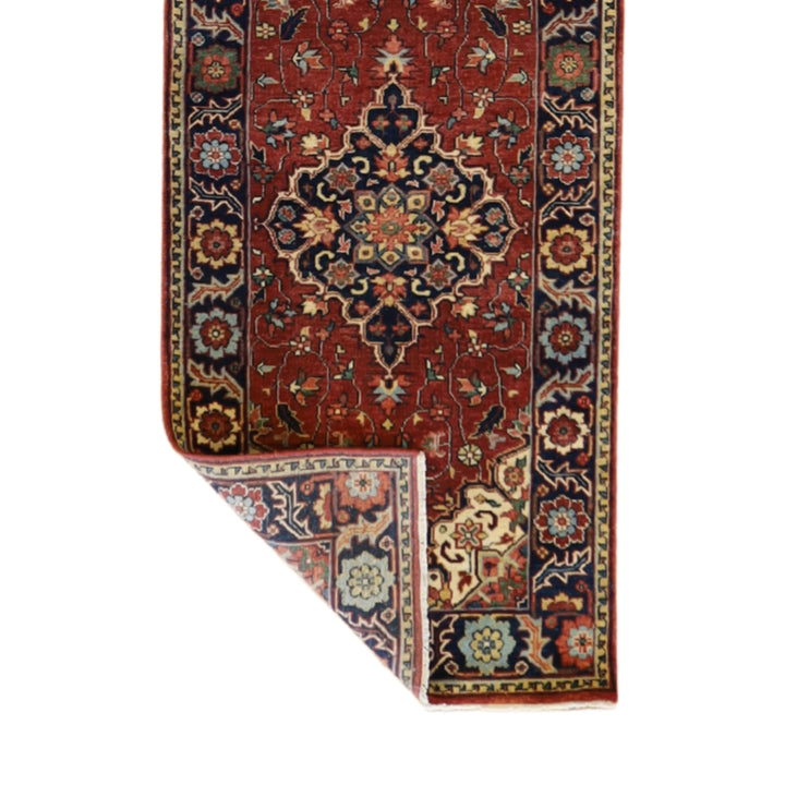 2'6" x 10'1" RED AND BLUE SERAPI GEOMETRIC INDIAN RUG