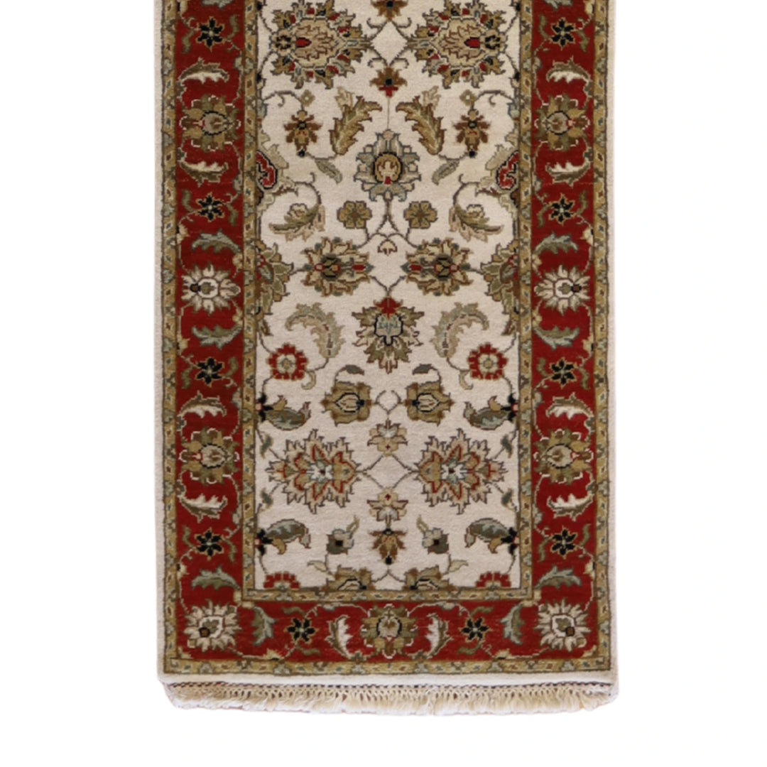 2'6" x 11'11" BEIGE AND RED JAIPUR FLORAL INDIAN RUG
