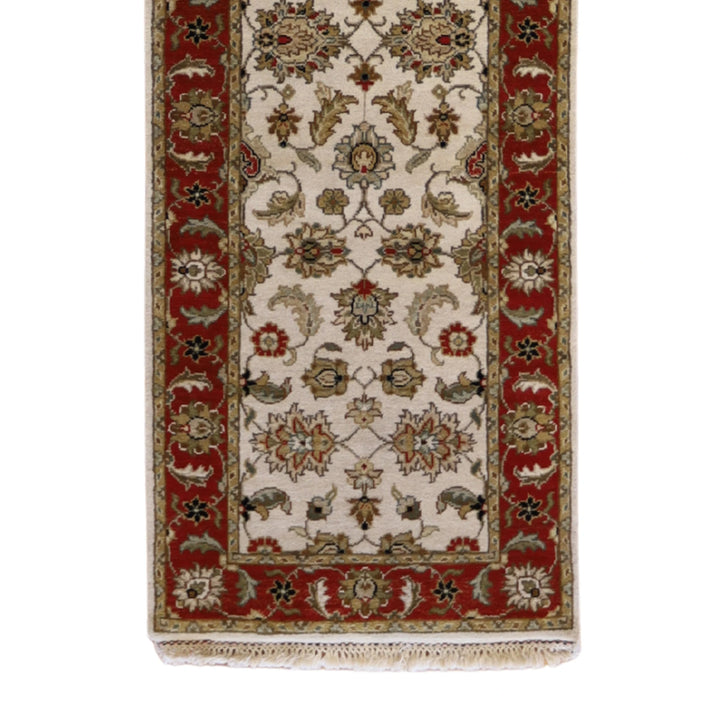 2'6" x 11'11" BEIGE AND RED JAIPUR FLORAL INDIAN RUG