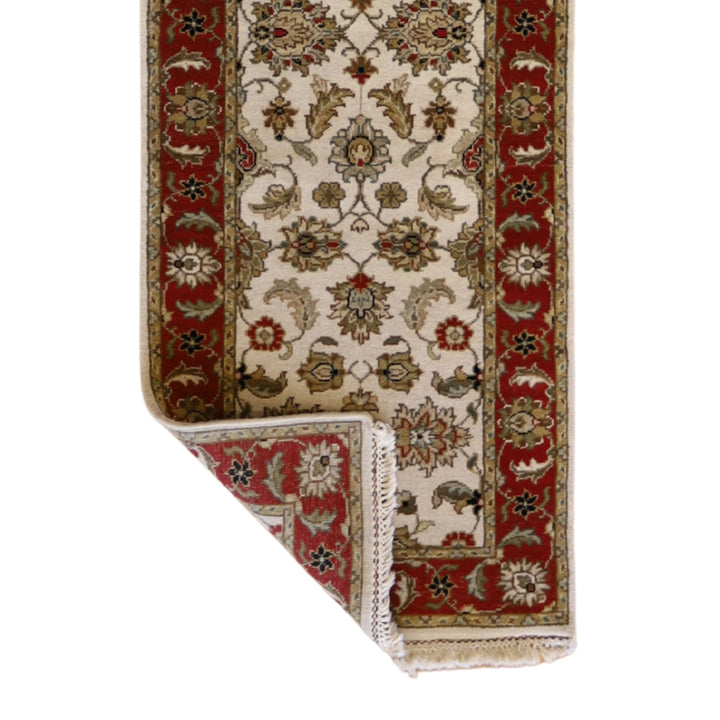 2'6" x 11'11" BEIGE AND RED JAIPUR FLORAL INDIAN RUG