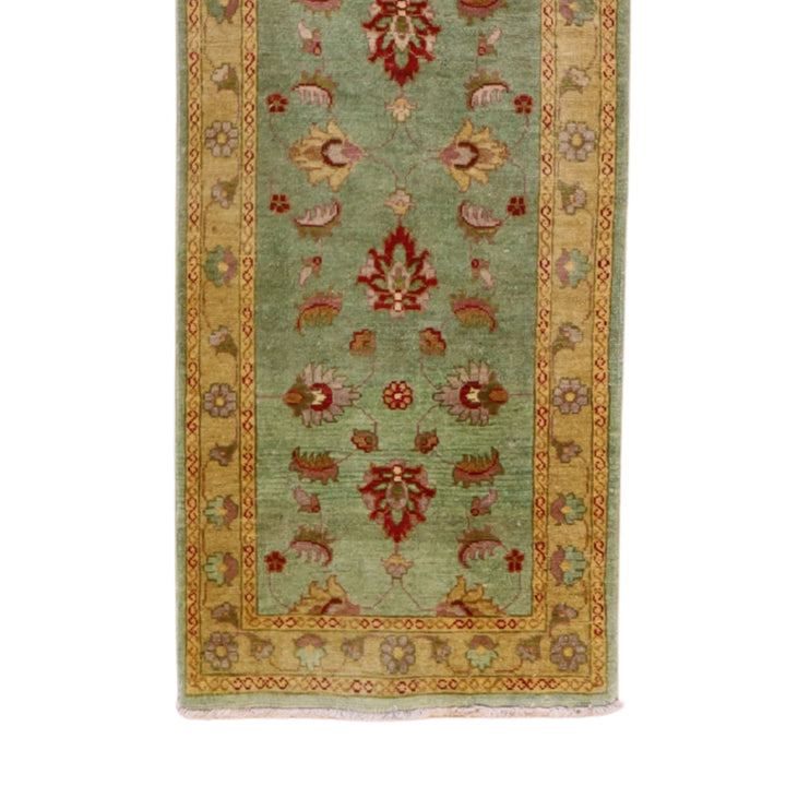 2' 9" x 12' 9" GREEN AND YELLOW OUSHAK FLORAL TURKISH RUG