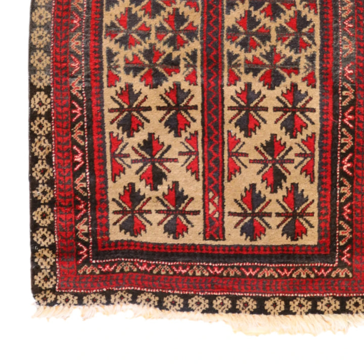 2'10" x 4'5" TAN AND BLACK BALUCH GEOMETRIC AFGHANI RUG