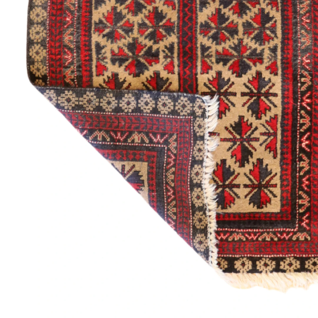 2'10" x 4'5" TAN AND BLACK BALUCH GEOMETRIC AFGHANI RUG