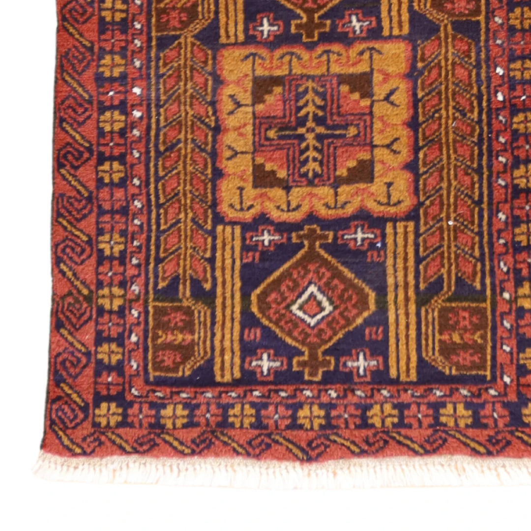 2'10" x 3'7" GREEN AND RED GABEH GEOMETRIC INDIAN RUG