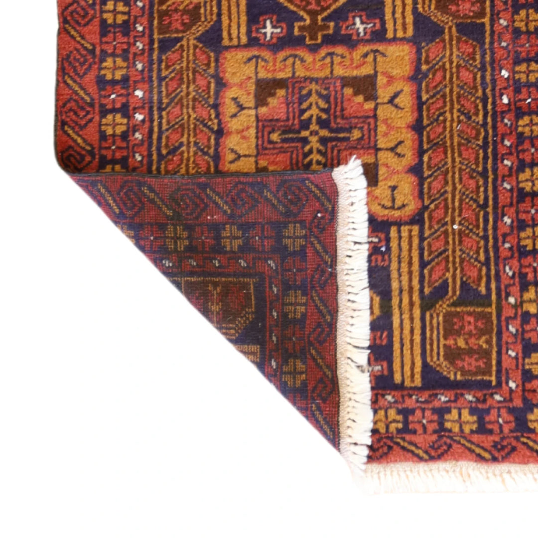 2'10" x 3'7" GREEN AND RED GABEH GEOMETRIC INDIAN RUG