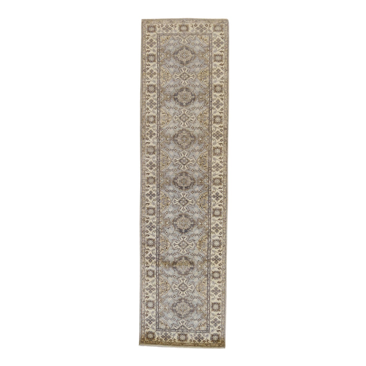 2'8" x 9'11" BLUE AND BEIGE PESHAWAR GEOMETRIC PAKISTANI RUG