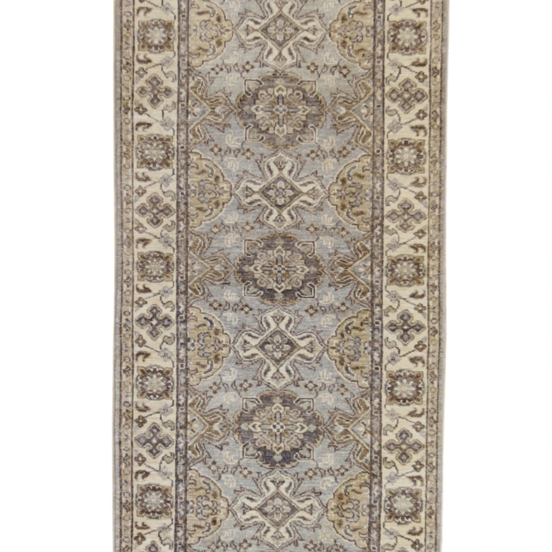 2'8" x 9'11" BLUE AND BEIGE PESHAWAR GEOMETRIC PAKISTANI RUG