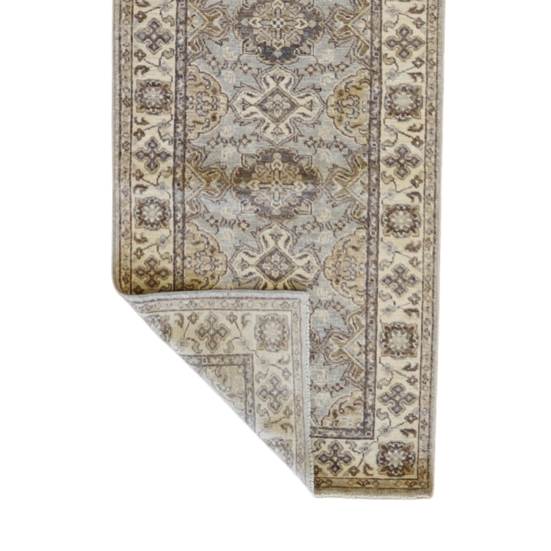 2'8" x 9'11" BLUE AND BEIGE PESHAWAR GEOMETRIC PAKISTANI RUG