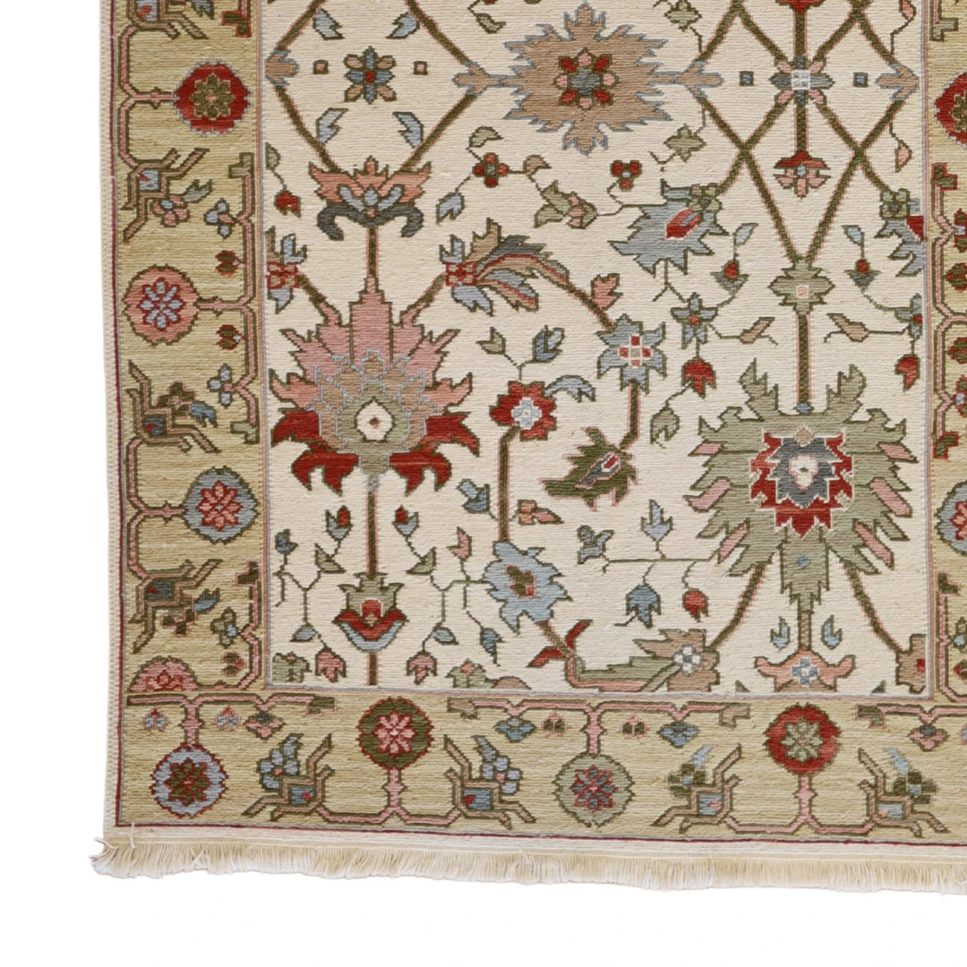 3'10" x 6'0" IVORY AND YELLOW  FLORAL INDIAN RUG