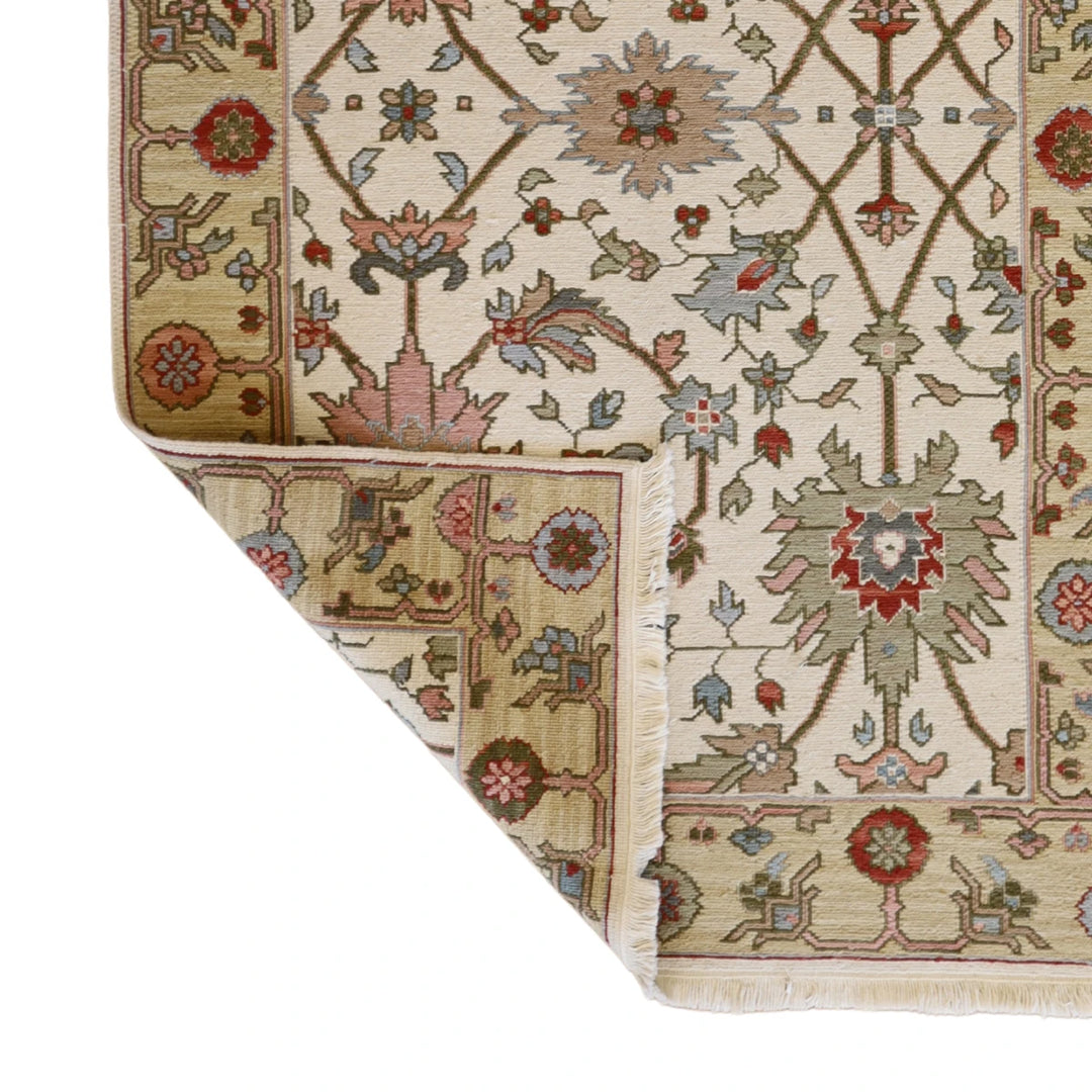 3'10" x 6'0" IVORY AND YELLOW  FLORAL INDIAN RUG
