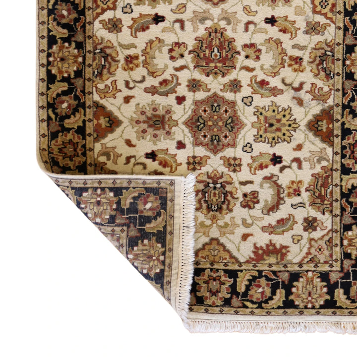 4'0" x 6'0" BEIGE AND BLACK JAIPUR FLORAL INDIAN RUG