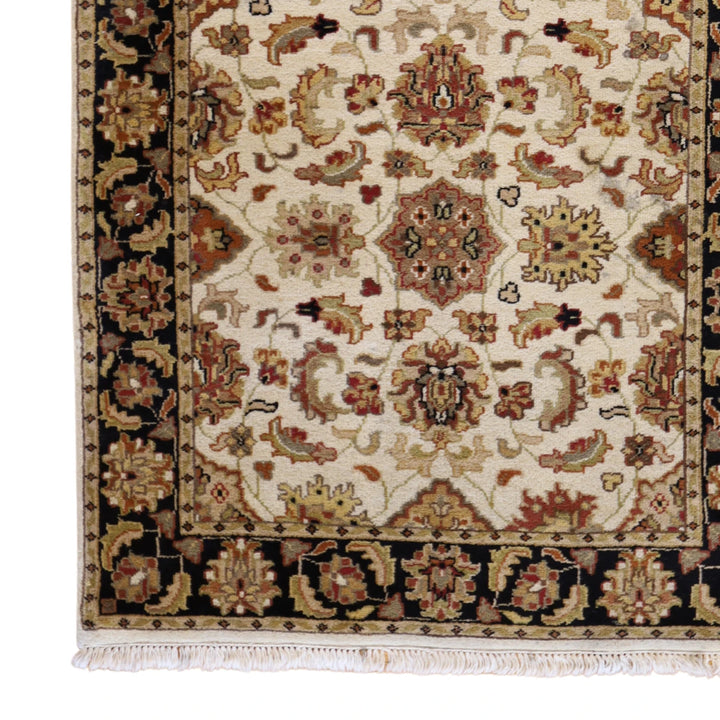 4'0" x 6'0" BEIGE AND BLACK JAIPUR FLORAL INDIAN RUG