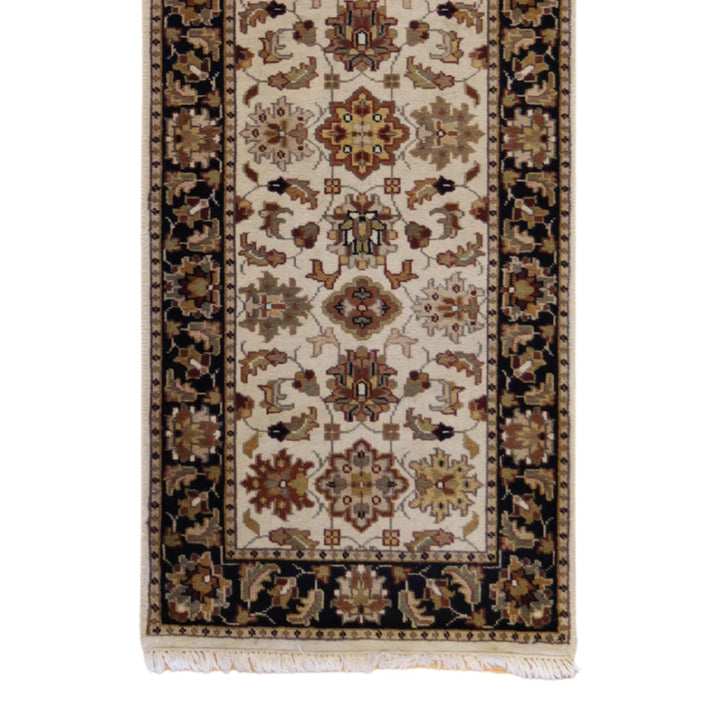 2'7" x 8'0" BEIGE AND BLACK JAIPUR FLORAL INDIAN RUG