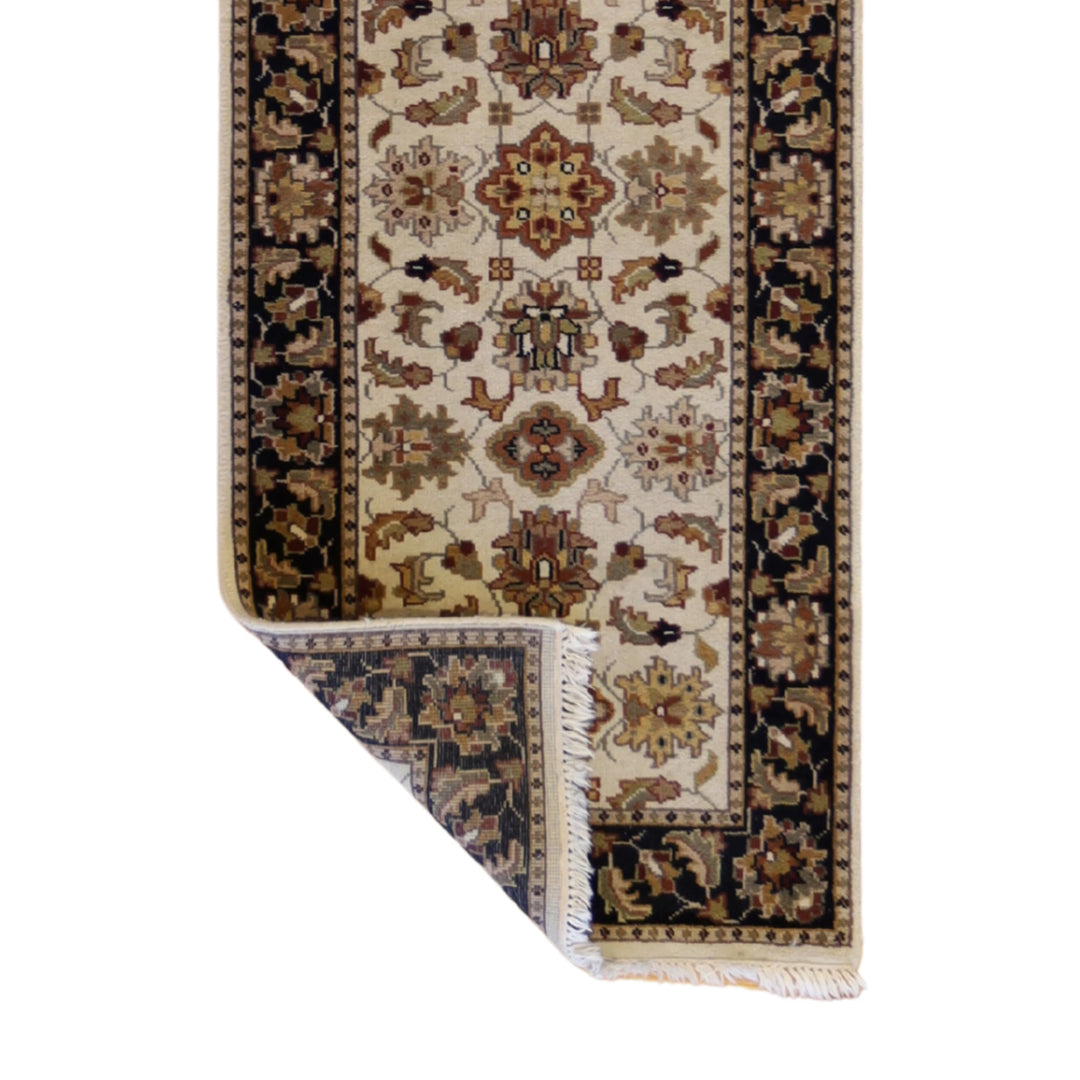 2'7" x 8'0" BEIGE AND BLACK JAIPUR FLORAL INDIAN RUG