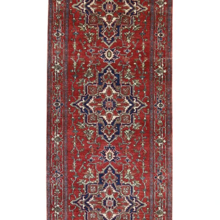 2' 8" x 16' 1" RED AND RED SERAPI GEOMETRIC INDIAN RUG