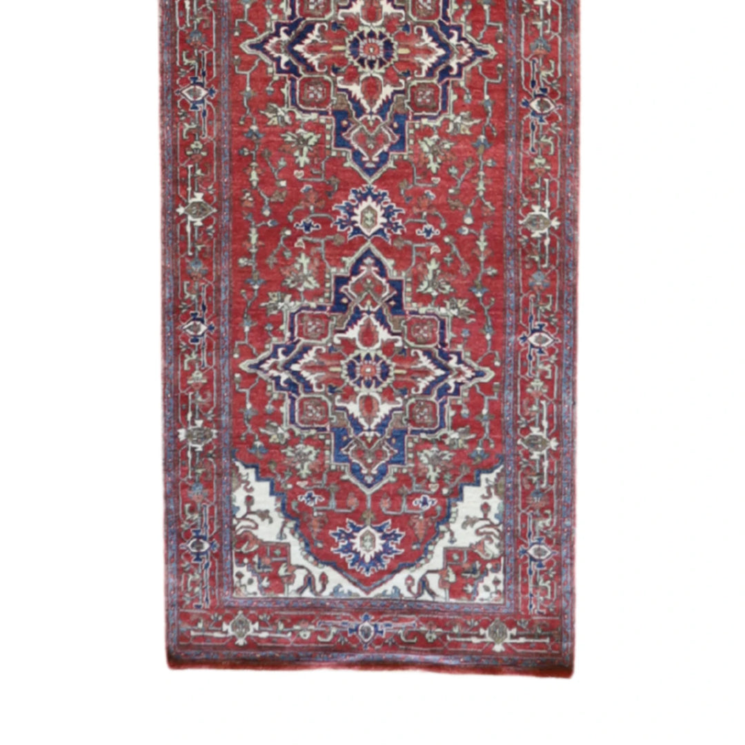 2' 8" x 16' 1" RED AND RED SERAPI GEOMETRIC INDIAN RUG