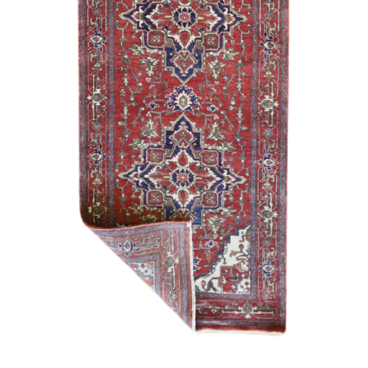 2' 8" x 16' 1" RED AND RED SERAPI GEOMETRIC INDIAN RUG
