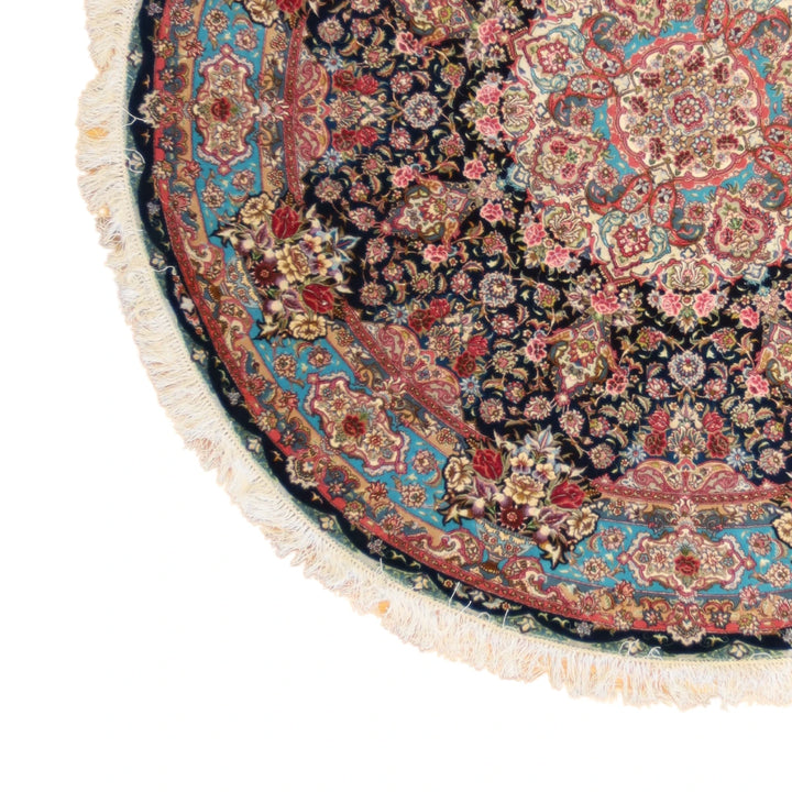 6'7" x 6'7" NAVY AND TEAL TABRIZ FLORAL PERSIAN RUG