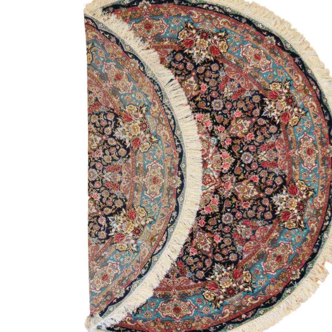 6'7" x 6'7" NAVY AND TEAL TABRIZ FLORAL PERSIAN RUG