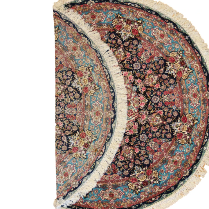 6'7" x 6'7" NAVY AND TEAL TABRIZ FLORAL PERSIAN RUG