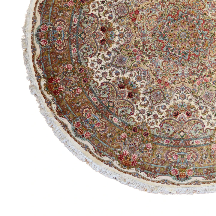 9'10" x 9'10" IVORY AND GOLD TABRIZ FLORAL PERSIAN RUG