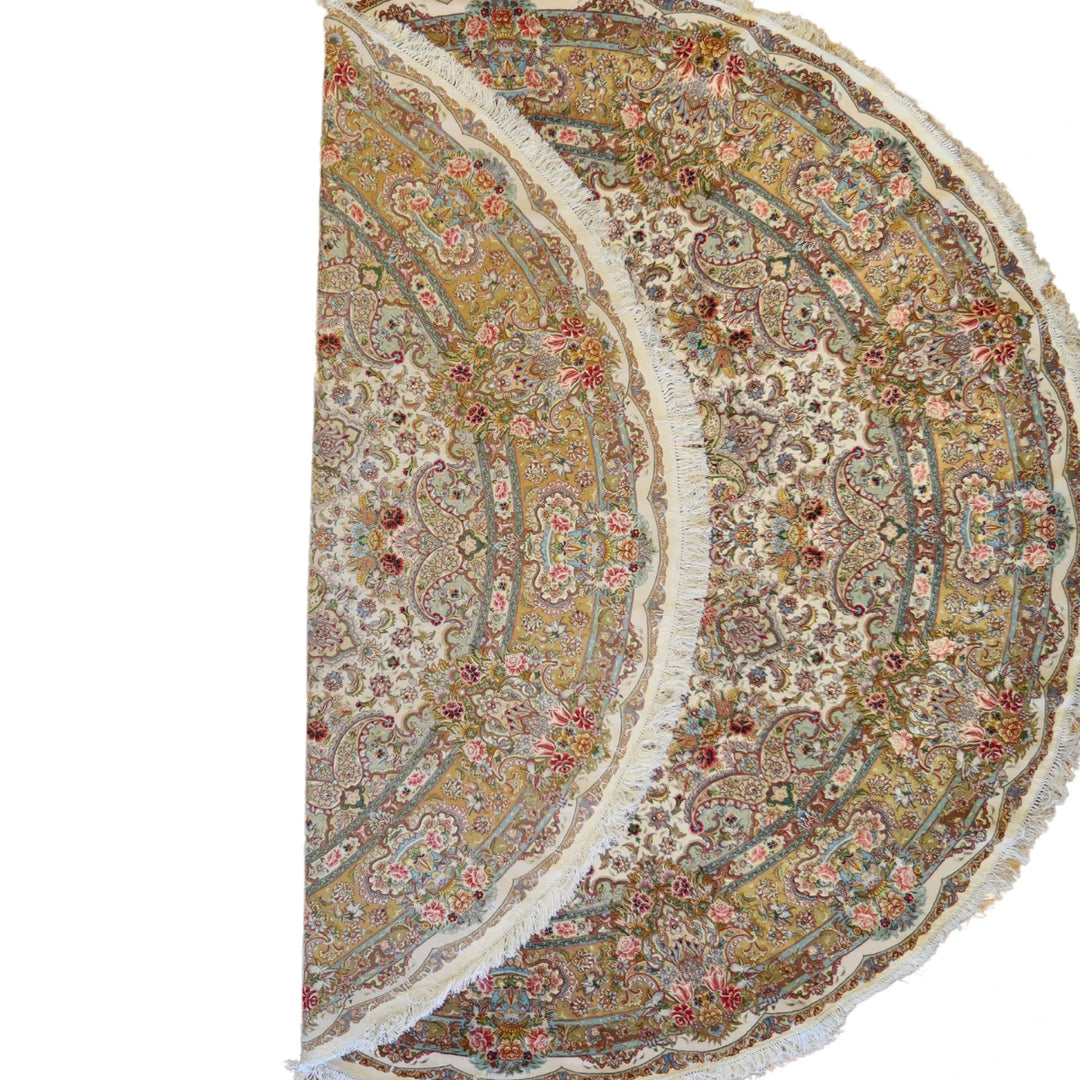 9'10" x 9'10" IVORY AND GOLD TABRIZ FLORAL PERSIAN RUG