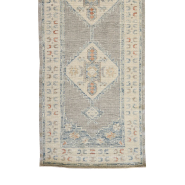 3' 0" x 10' 1" GRAY AND BEIGE OUSHAK GEOMETRIC TURKISH RUG