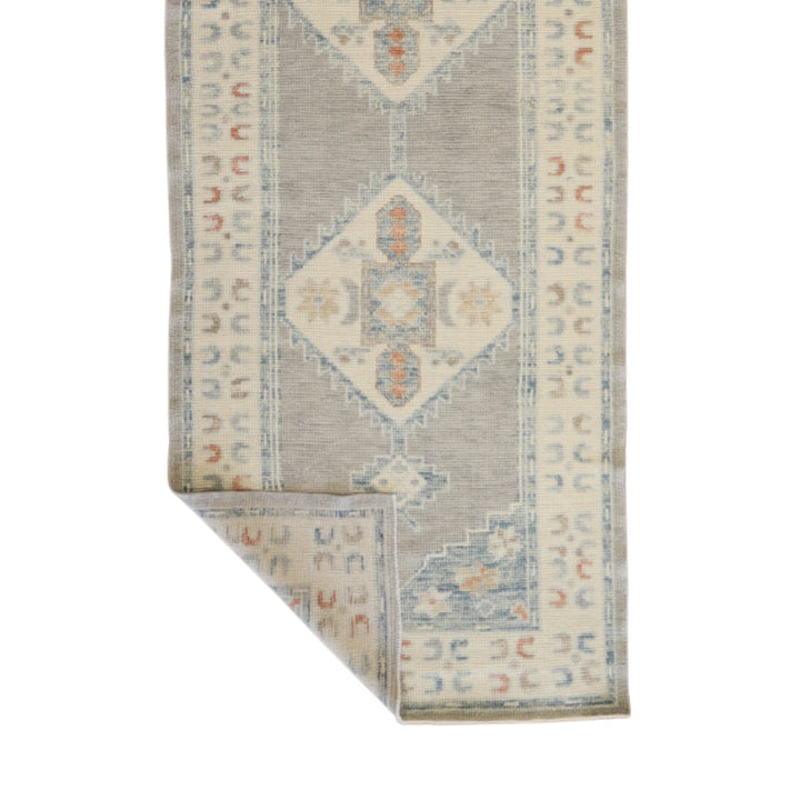 3' 0" x 10' 1" GRAY AND BEIGE OUSHAK GEOMETRIC TURKISH RUG