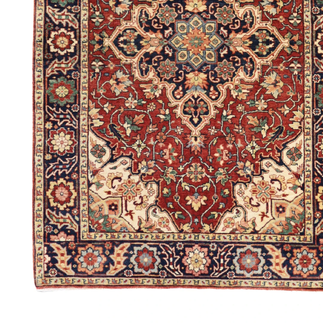 3'11" x 6'0" RED AND NAVY SERAPI GEOMETRIC INDIAN RUG