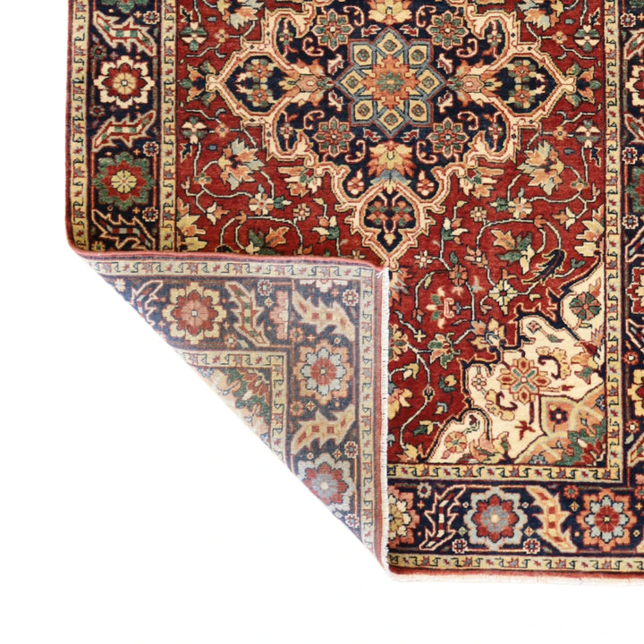 3'11" x 6'0" RED AND NAVY SERAPI GEOMETRIC INDIAN RUG