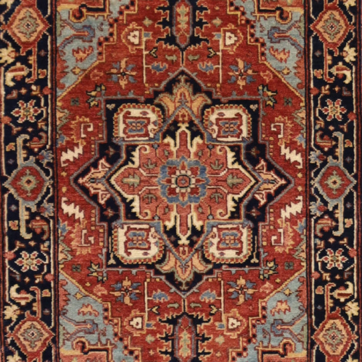 2'0" x 3'0" RUST AND NAVY SERAPI GEOMETRIC INDIAN RUG
