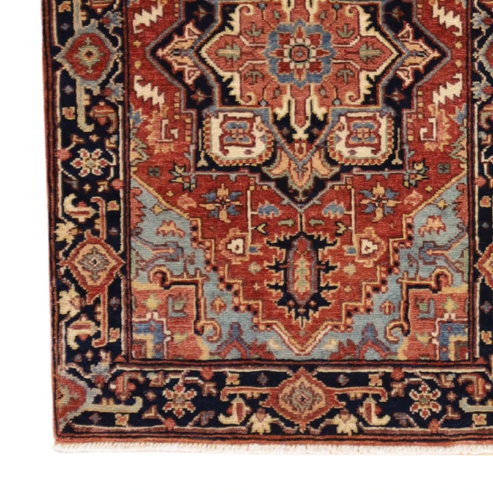 2'0" x 3'0" RUST AND NAVY SERAPI GEOMETRIC INDIAN RUG