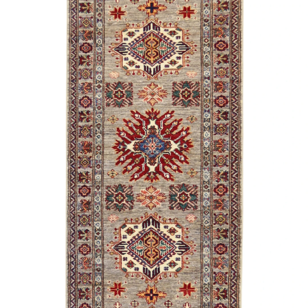 2' 9" x 9' 8" TAUPE AND TAUPE KAZAK GEOMETRIC PAKISTANI RUG