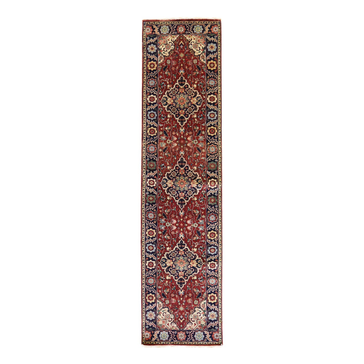 2' 7" x 10' 3" RUST AND NAVY SERAPI GEOMETRIC INDIAN RUG